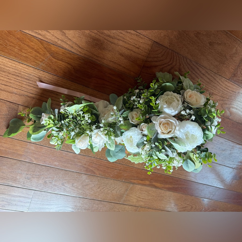 Faux Cream Rose and Greenery cascade bouquet bridal
